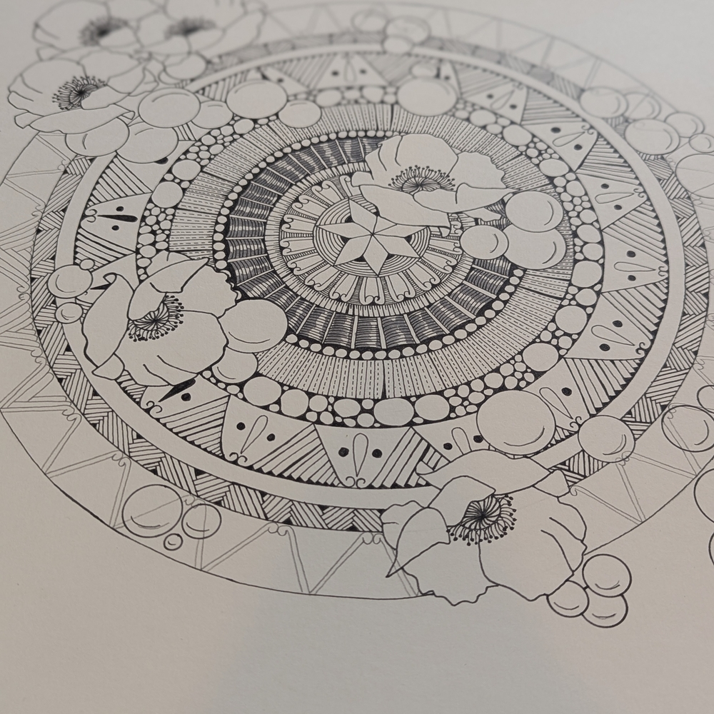 Black and White Geometric Spiral Drawing